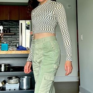 Green Checkered long sleeve crop top- pacsun